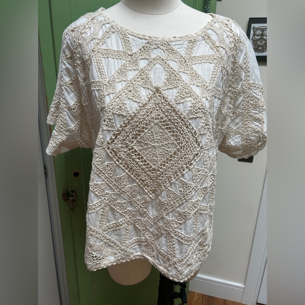 Free People linen blend embroidered top.